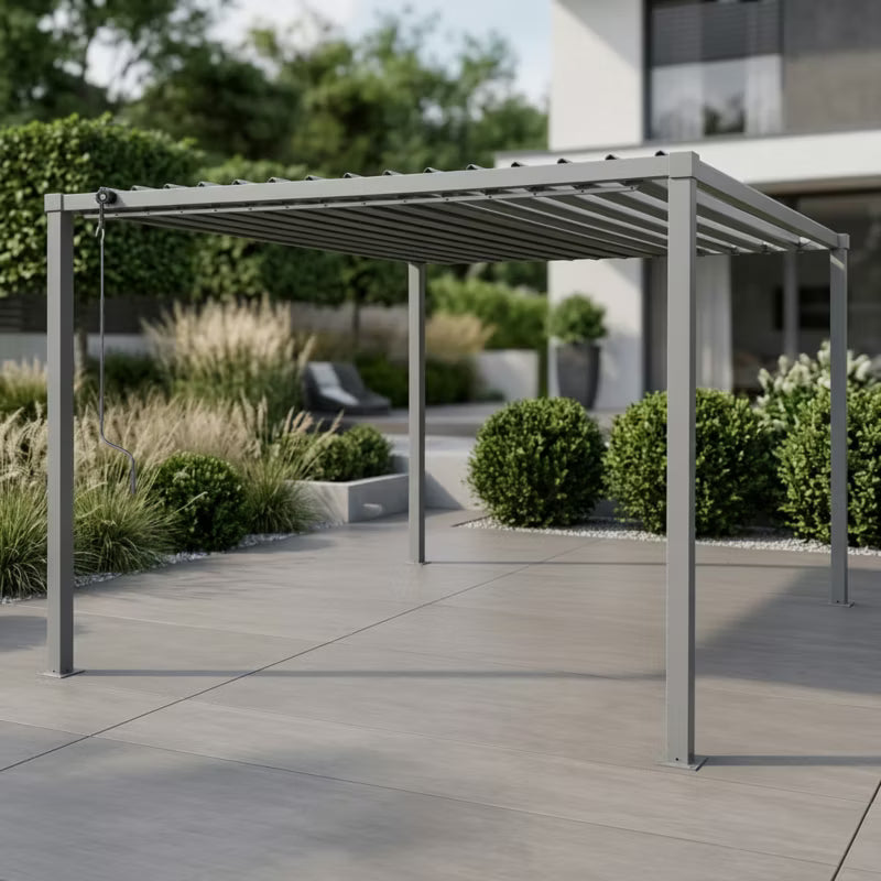 Havepergola 3x3 m Grå Stål med Regulerbart Tag