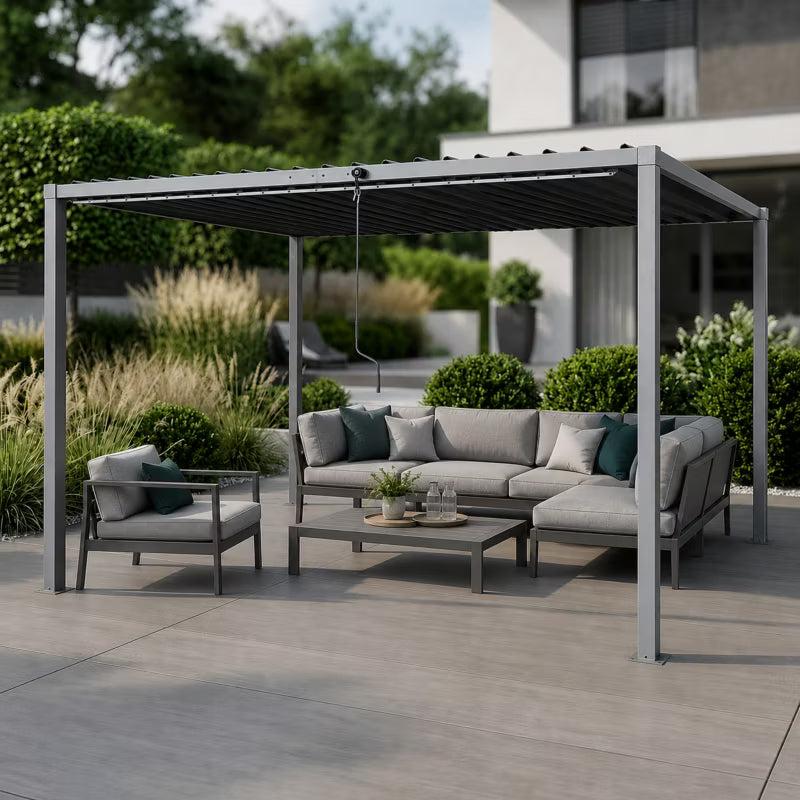 Havepergola 3x4 m Grå Stål med Justerbart Tag