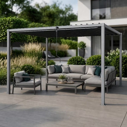 Havepergola 3x4 m Grå Stål med Justerbart Tag