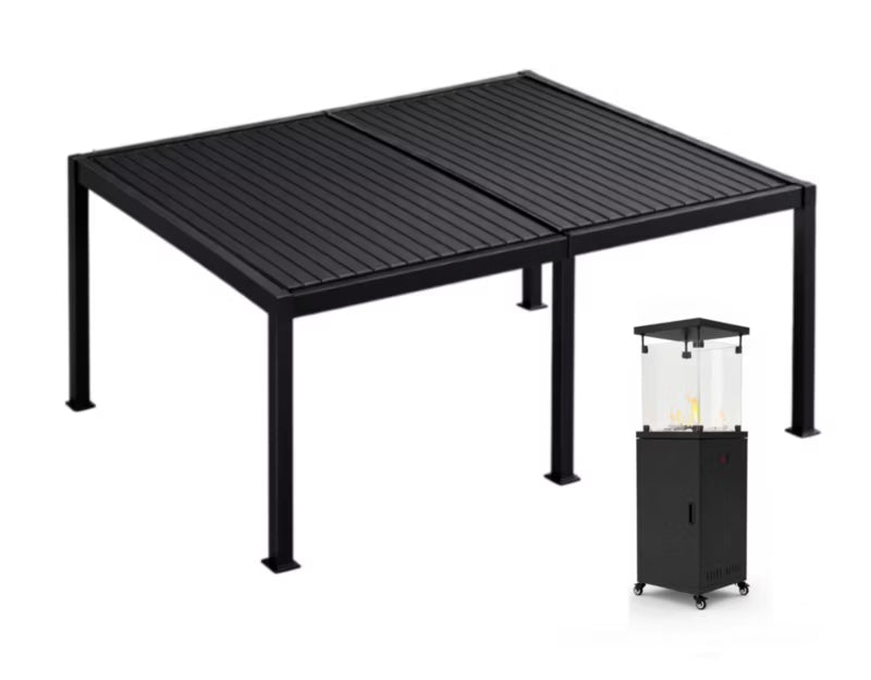 Havepergola 3x6 m Antracit med Lameltag og Terrassevarmer
