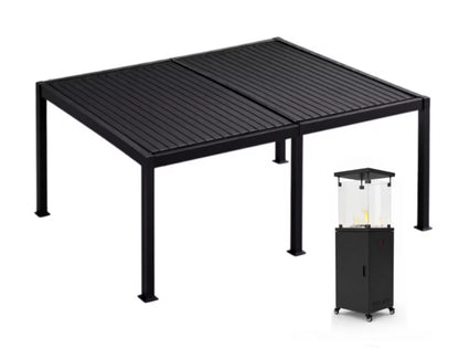 Havepergola 3x6 m Antracit med Lameltag og Terrassevarmer