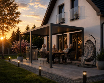 Havepergola 3x6 m Antracit med Lameltag og Terrassevarmer