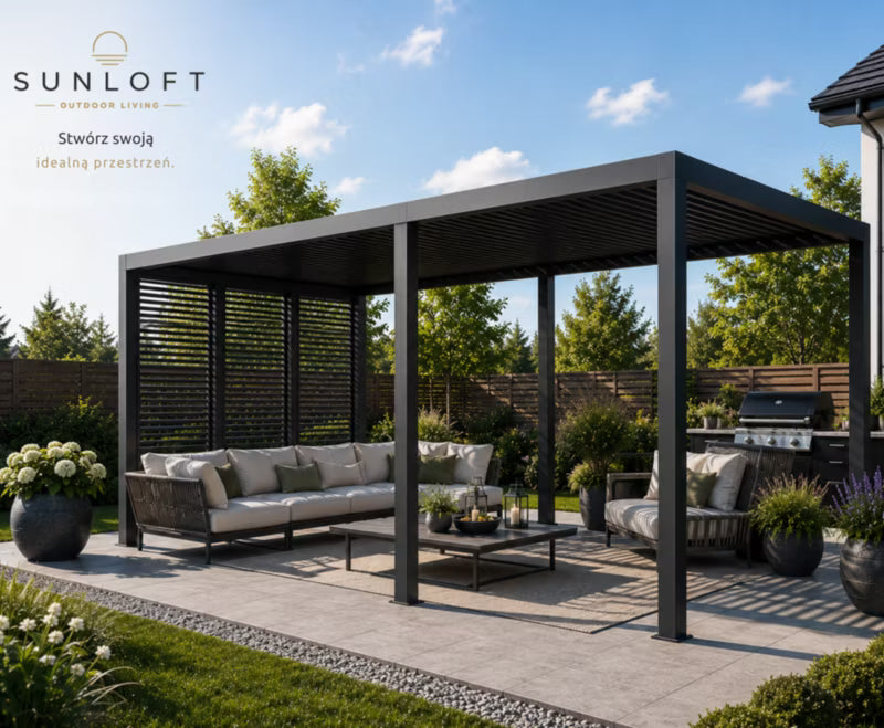 Havepergola 3x6 m Antracit med Lameltag og Terrassevarmer