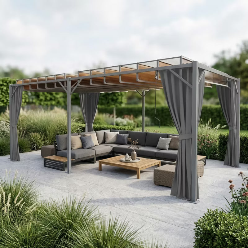 Havepergola 3x6 m Gråbrun med Lameltag