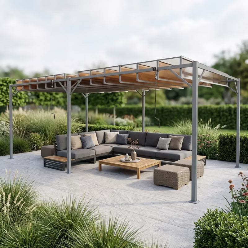 Havepergola 3x6 m Gråbrun med Lameltag