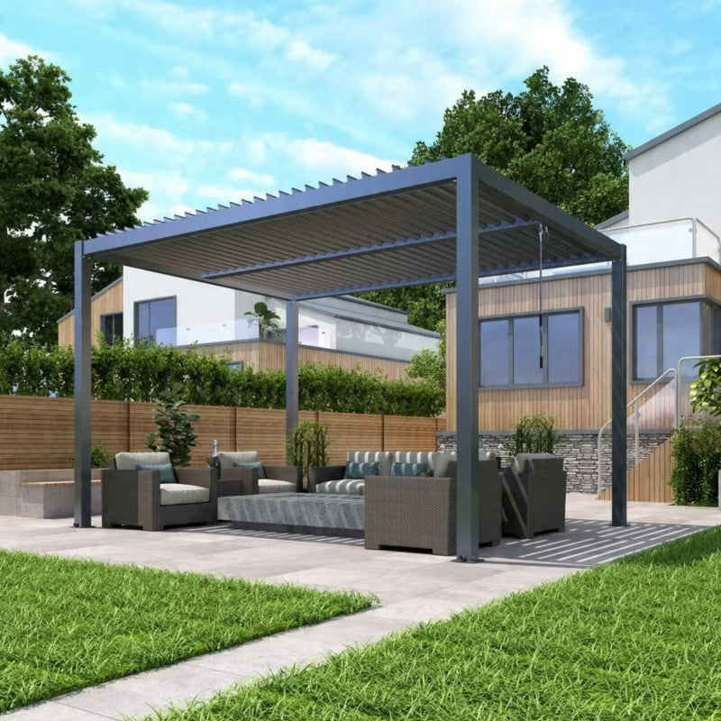 Havepergola 4x4 m Antracit Aluminium med LED