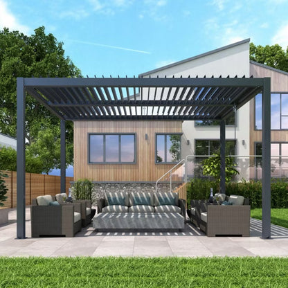 Havepergola 4x4 m Antracit Aluminium med LED