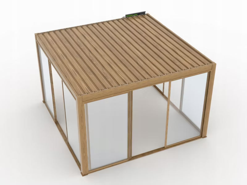 Havepergola 4x4 m Trælook Aluminium med LED