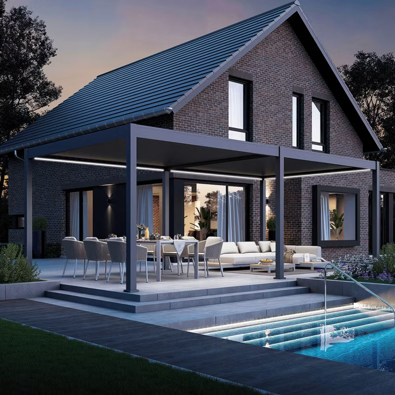 Havepergola Elektrisk DELUXE Automatic 3,6x7,2 m med LED Antracit
