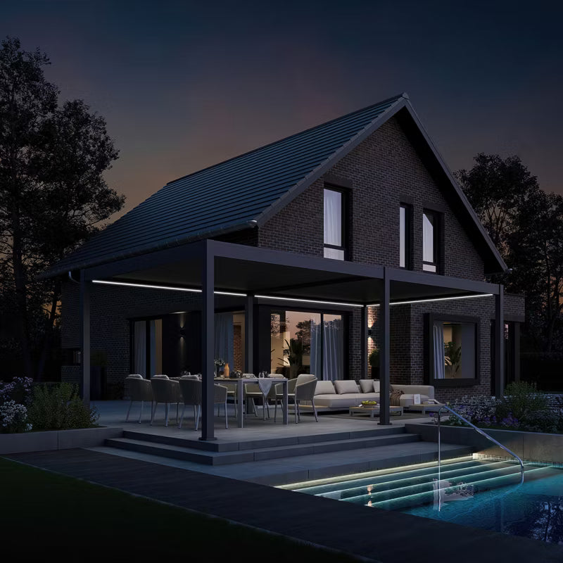 Havepergola Elektrisk DELUXE Automatic 3,6x7,2 m med LED Antracit