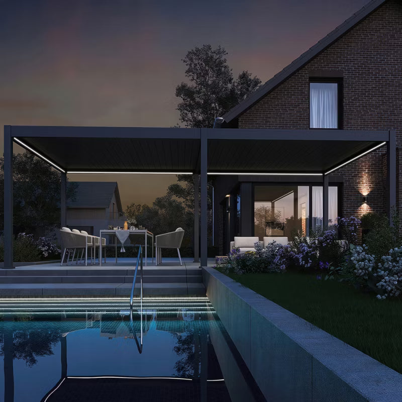 Havepergola Elektrisk DELUXE Automatic 3,6x7,2 m med LED Antracit