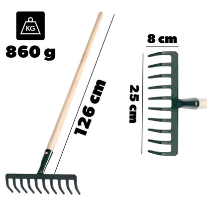 Haverive 126 cm Metal 10 Tænder Træskaft