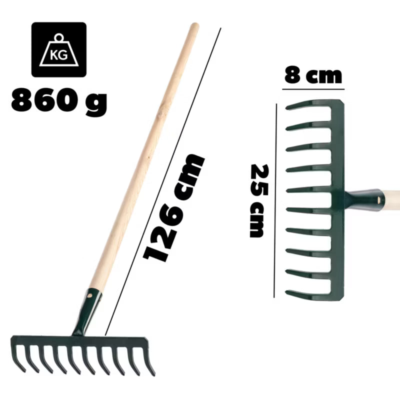 Haverive 126 cm Metal 10 Tænder Træskaft