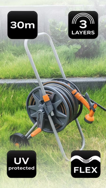 Haveslange på Slangevogn 30 m 1/2" med Sprøjtepistol