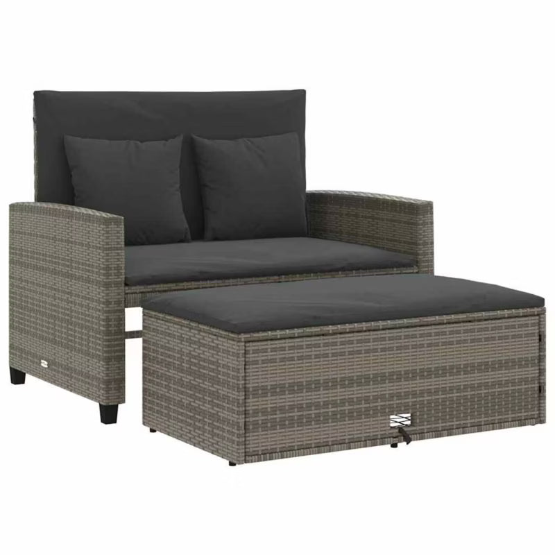 Havesofa 115x75 cm Grå Polybambus med Skammel