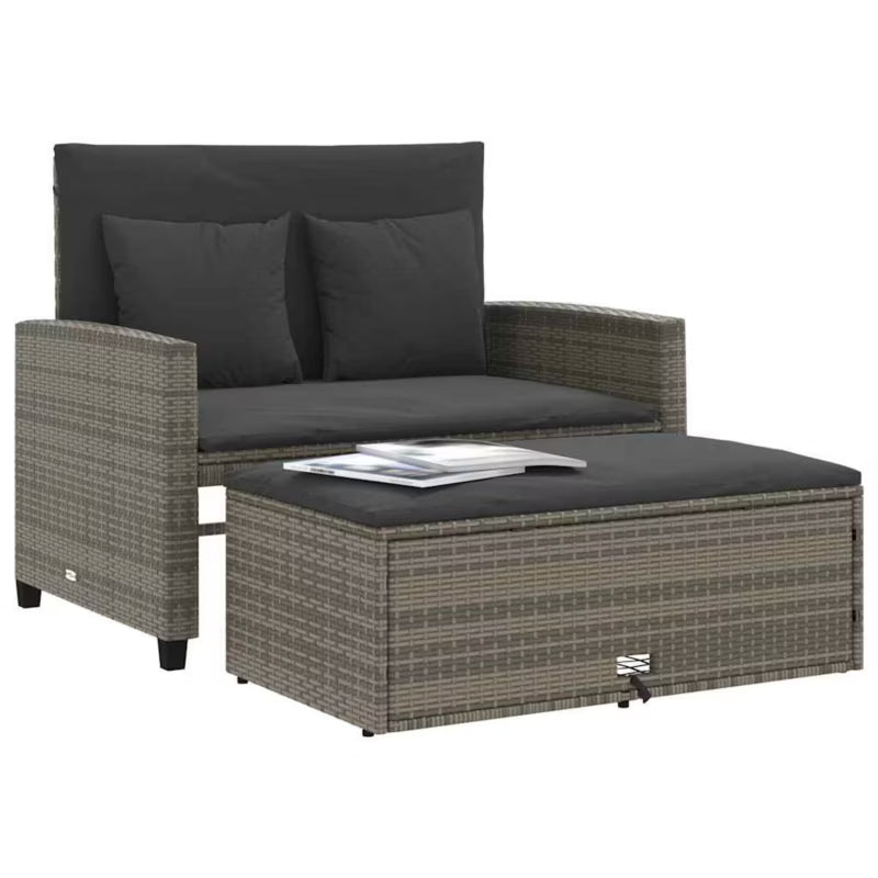 Havesofa 115x75 cm Grå Polybambus med Skammel