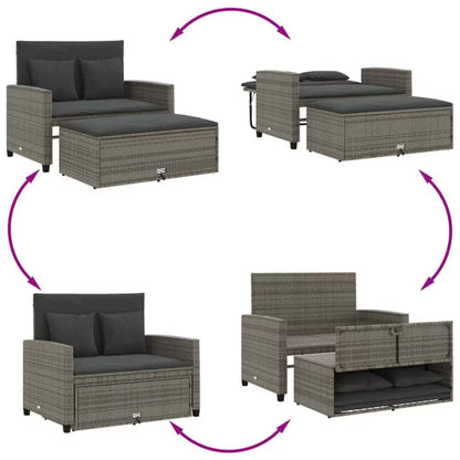 Havesofa 115x75 cm Grå Polybambus med Skammel