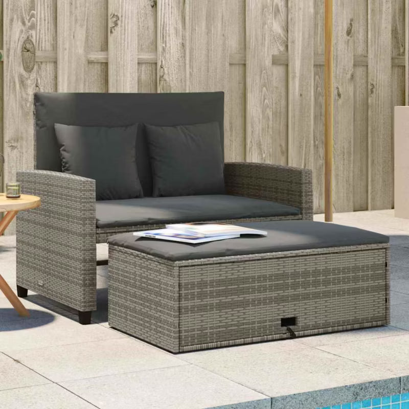 Havesofa 115x75 cm Grå Polybambus med Skammel