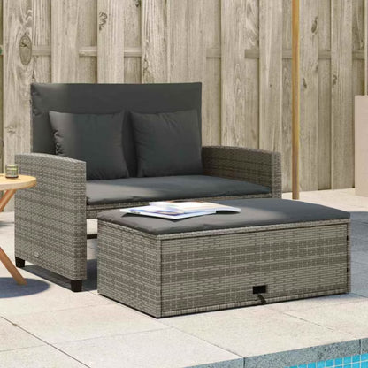 Havesofa 115x75 cm Grå Polybambus med Skammel