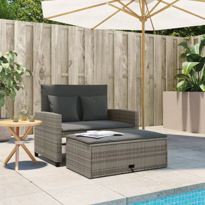 Havesofa 115x75 cm Grå Polybambus med Skammel