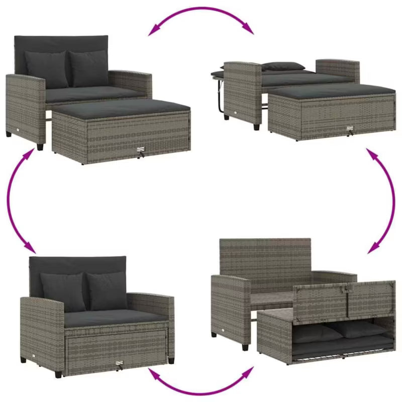 Havesofa 115x75 cm Grå Polybambus med Skammel