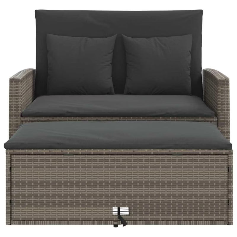 Havesofa 115x75 cm Grå Polybambus med Skammel
