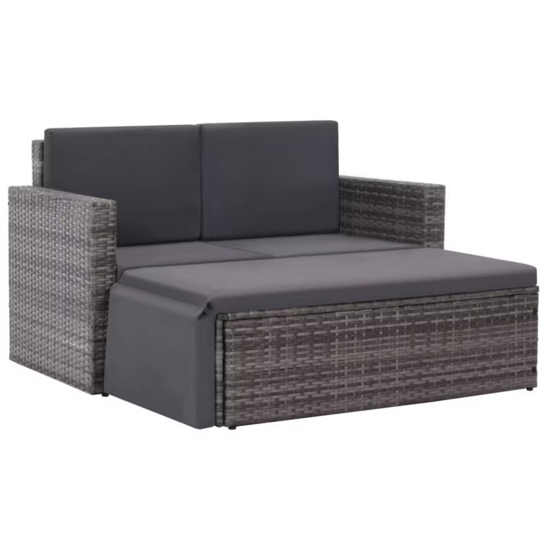 Havesofa 123x65 cm Grå Polyrattan med Hynder