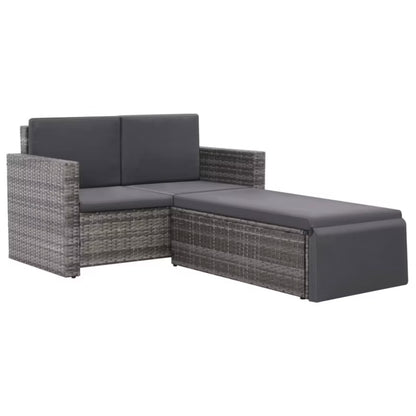 Havesofa 123x65 cm Grå Polyrattan med Hynder