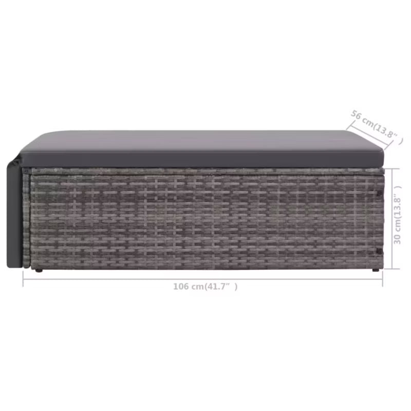 Havesofa 123x65 cm Grå Polyrattan med Hynder