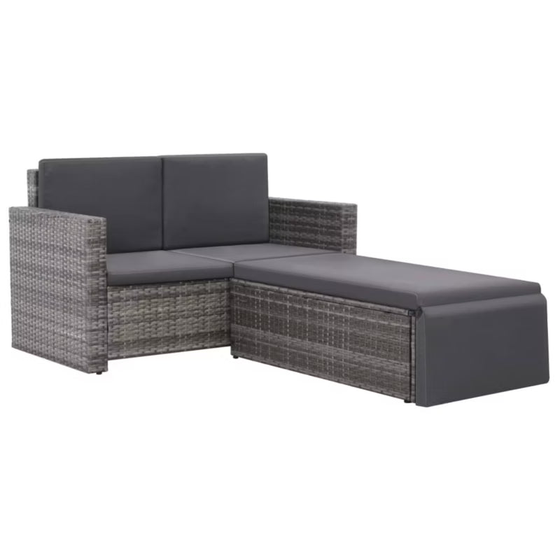 Havesofa 123x65 cm Grå Polyrattan med Hynder