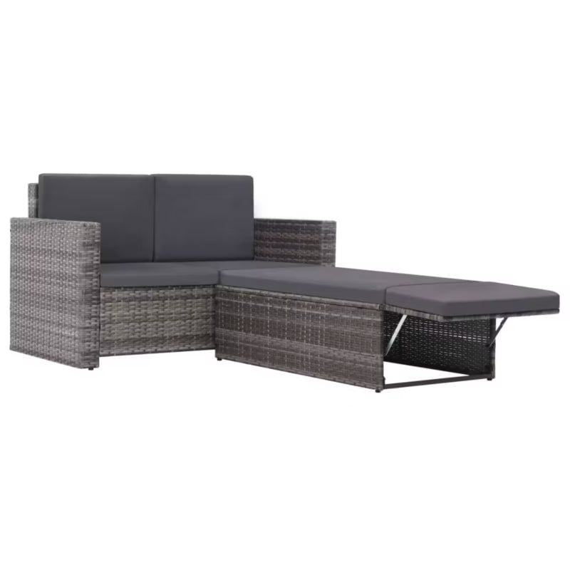 Havesofa 123x65 cm Grå Polyrattan med Hynder