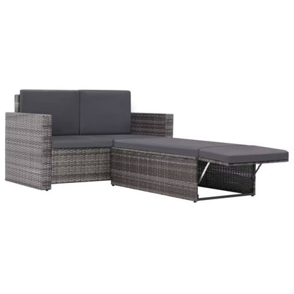 Havesofa 123x65 cm Grå Polyrattan med Hynder