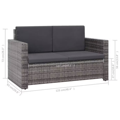 Havesofa 123x65 cm Grå Polyrattan med Hynder