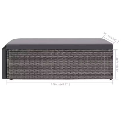 Havesofa 123x65 cm Grå Polyrattan med Hynder