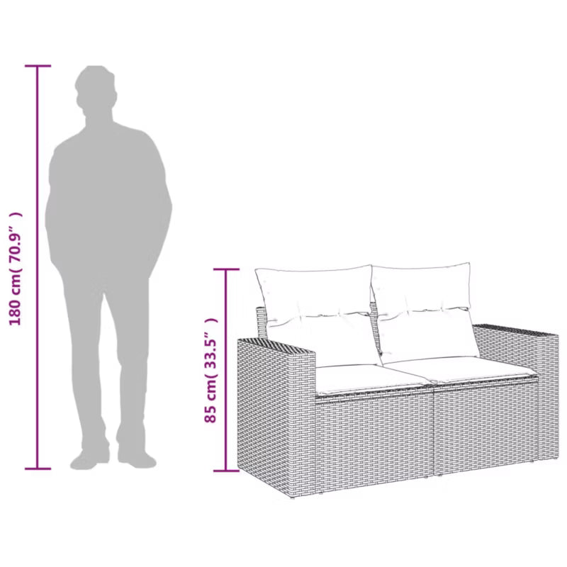 Havesofa 131x62 cm Brun Polyrattan med Hynder