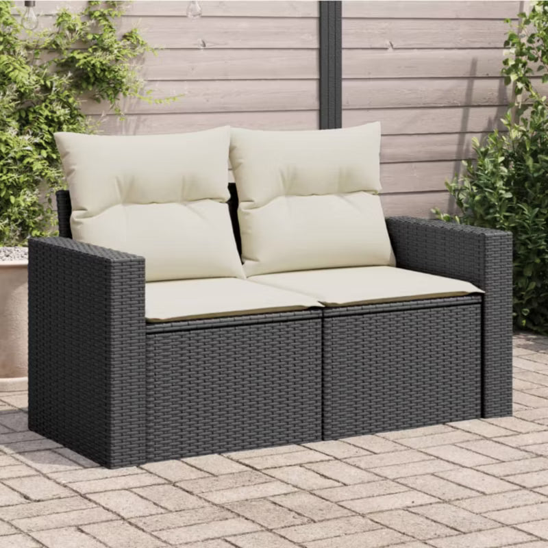 Havesofa 131x62 cm Sort Poly疏rattan med Hynder