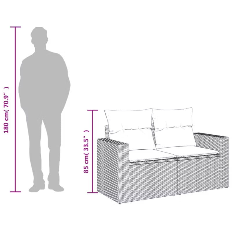 Havesofa 131x62 cm Sort Poly疏rattan med Hynder