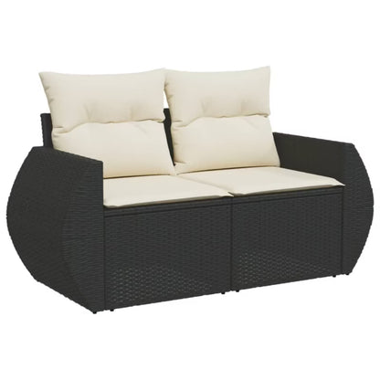 Havesofa 142x62 cm Sort Polyrattan med Hynder