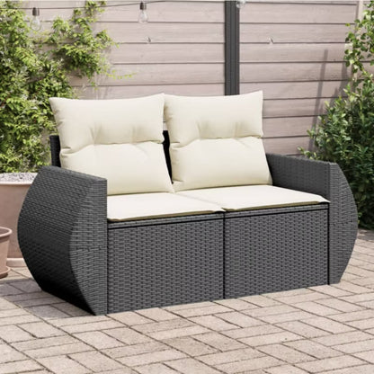 Havesofa 142x62 cm Sort Polyrattan med Hynder