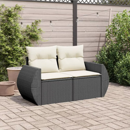 Havesofa 142x62 cm Sort Polyrattan med Hynder