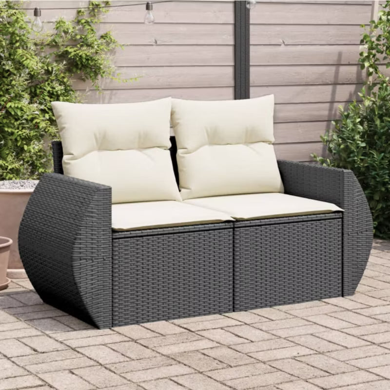 Havesofa 142x62 cm Sort Polyrattan med Hynder