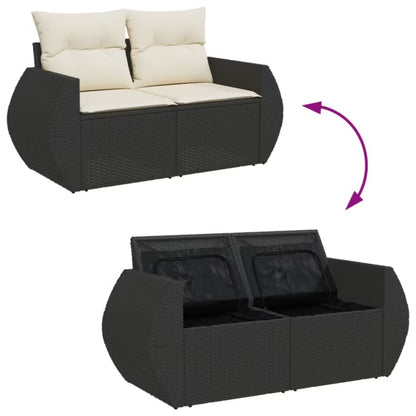 Havesofa 142x62 cm Sort Polyrattan med Hynder