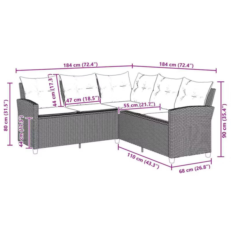 Havesofa 184x184 cm Grå Polybambus
