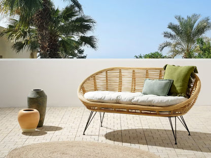 Havesofa 2-Personers 165x64 cm Natur Rattan