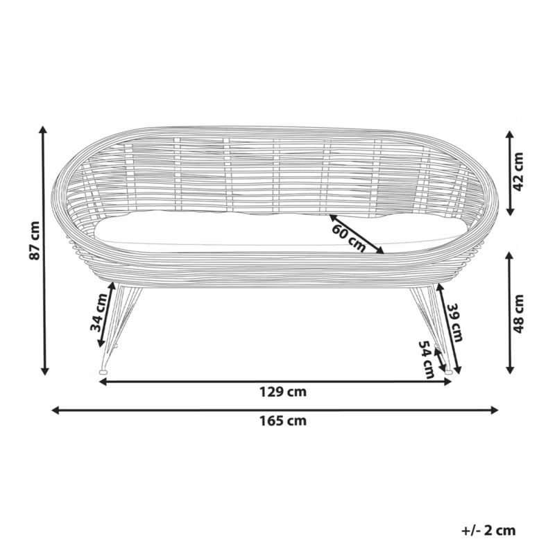 Havesofa 2-Personers 165x64 cm Natur Rattan