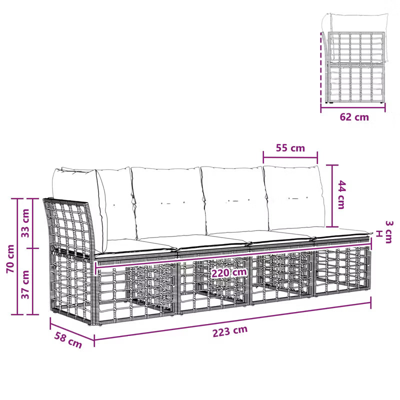 Havesofa 227x62 cm Brun Polykombination