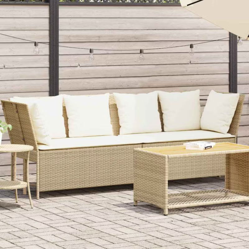 Havesofa 233x68,5 cm Beige Poly共享rattan med Hynder