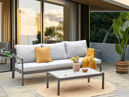 Havesofa 3-Personer 225x80 cm Lysegrå Aluminium