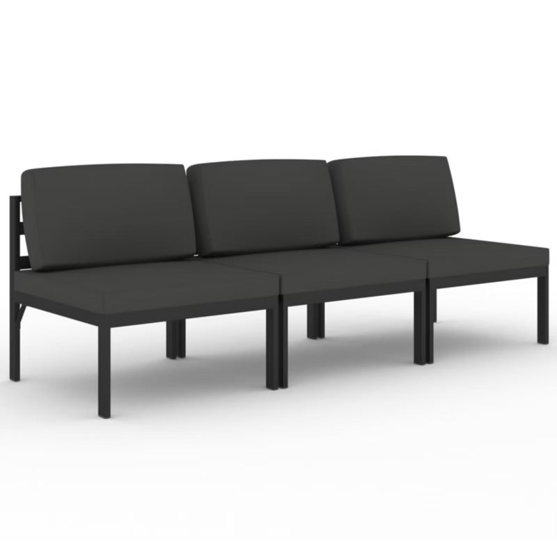 Havesofa 3-Personer Antracitgrå Aluminium med Hynder