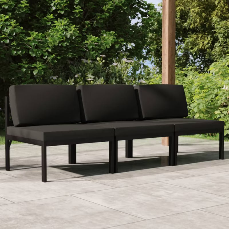 Havesofa 3-Personer Antracitgrå Aluminium med Hynder